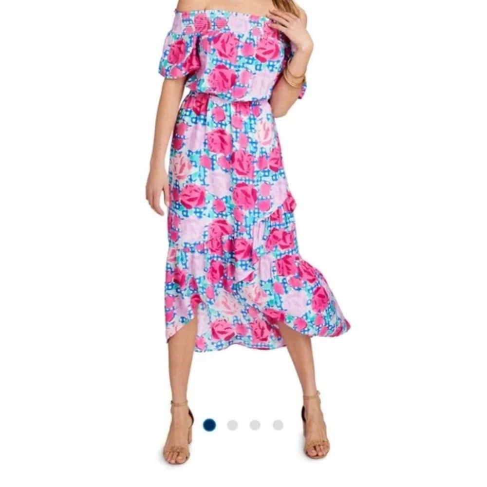 Vineyard Vines Kentucky derby Floral Off-Shoulder Run for the Roses Dress